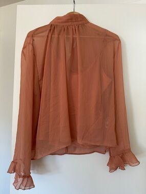 Anthropologie Sheer Ruffled Cuff Blouse - Terracotta. 2 piece Large